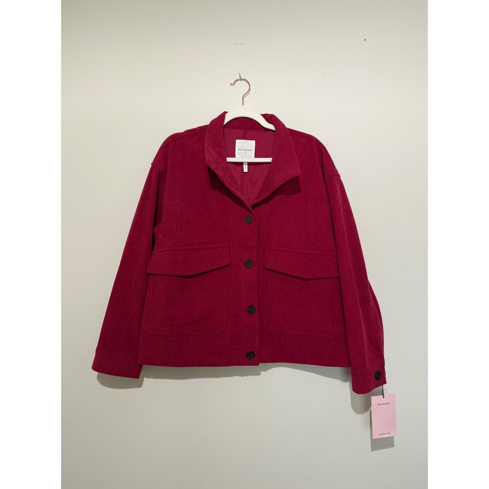 Avec Les Filles Womens XL Corduroy Shirt Jacket Berry Red Button Front Utility